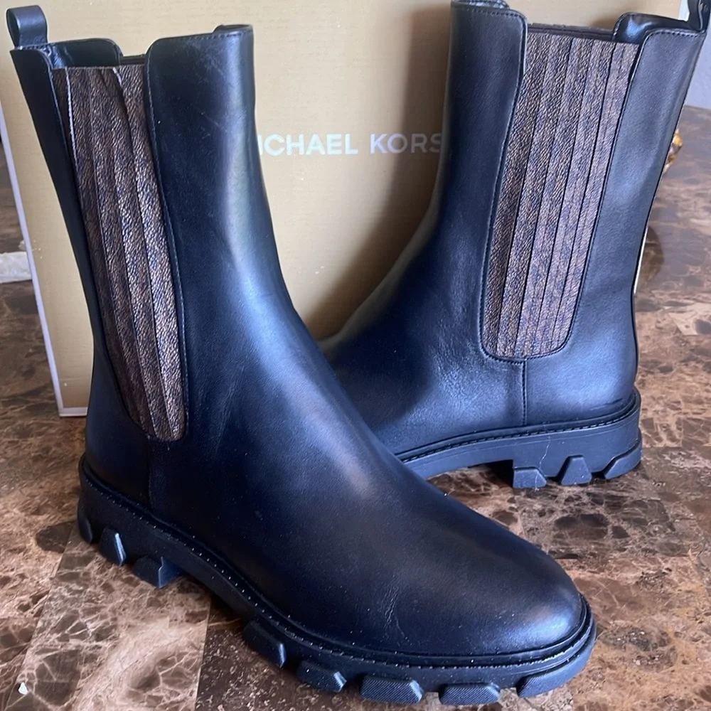 MICHAEL MICHAEL KORS Womens Black Back Pull-Tab Ridley Leather Chelsea size 9 - Picture 3 of 10